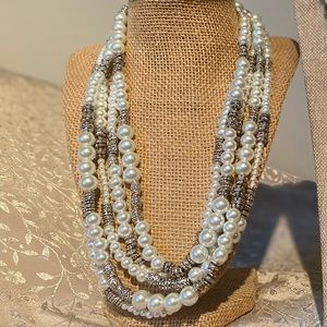 Pearl and silver bead multistrand necklace